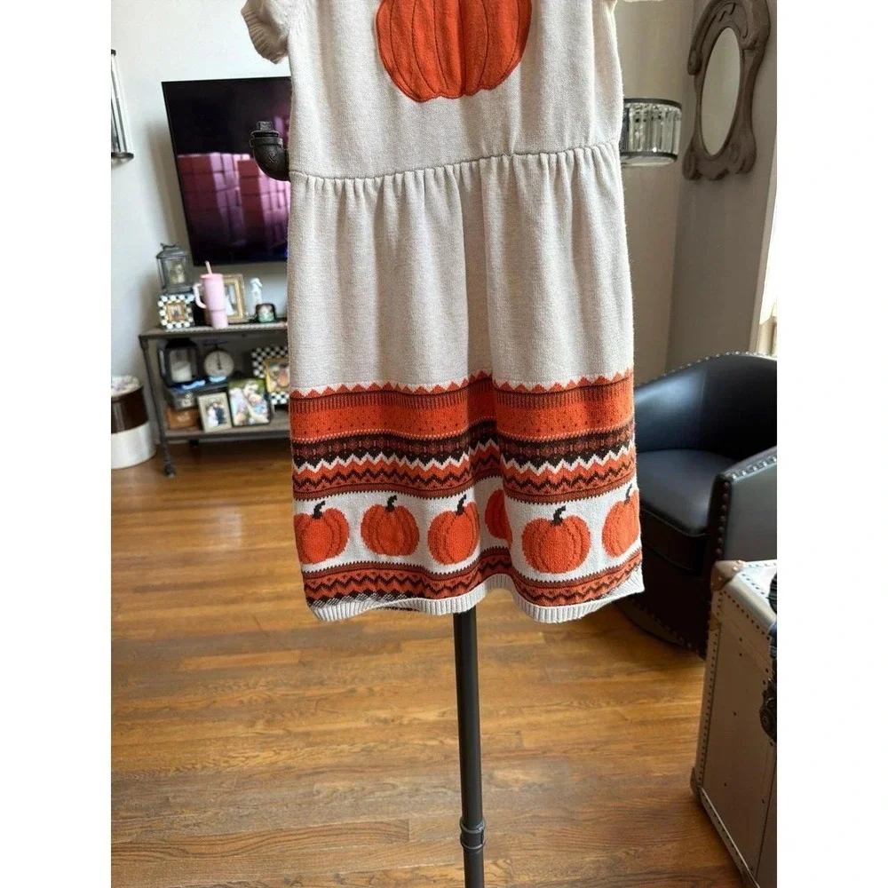 Gymboree pumpkin embroidered sweater dress intarsia fairisle pumpkins girls 8